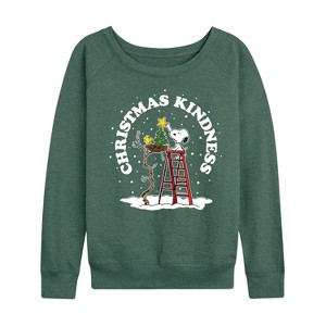 Women's - Peanuts - Christmas Kindness Lightweight French Terry Wide Neck Long Sleeve Shirt - 1 of 4