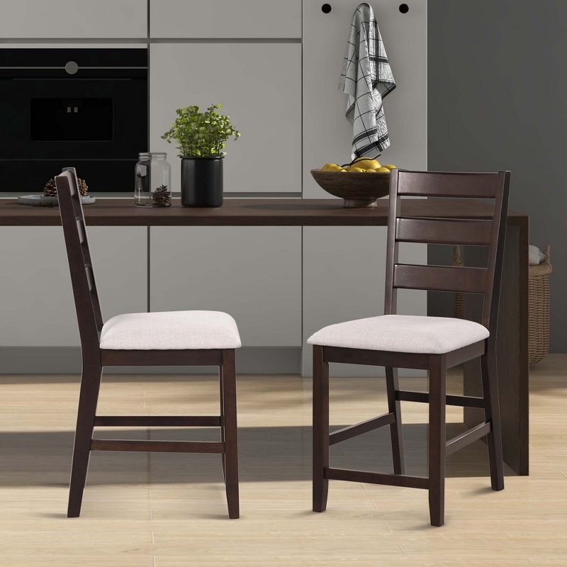 Costway Set of 2 Upholstered Bar Stools 24'' Rubber Wood Dining Chairs with High Back, 4 of 11