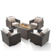 Buenhomino 5 Pieces Patio Wicker Furniture Set - 4 Outdoor Swivel Rocker Glider Chairs with Fire Pit Table, Warm Patio Conversation Set - 2 of 4