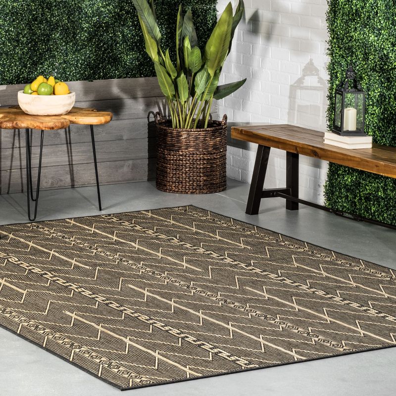 nuLOOM Ivonne Chevron Bohemian Indoor and Outdoor Patio Area Rug - Charcoal 5' x 8', 3 of 11