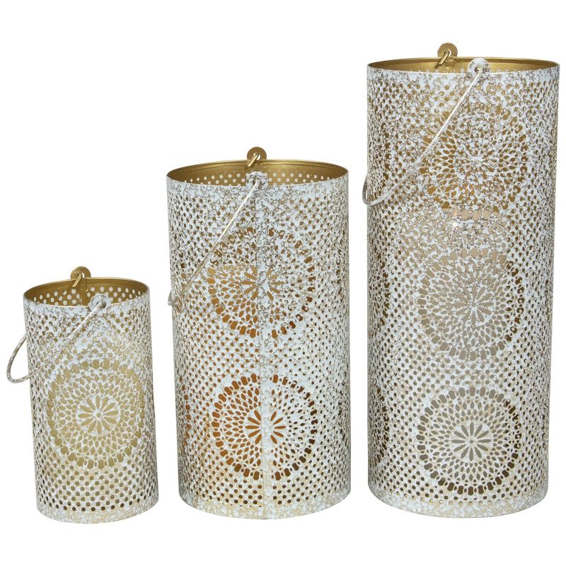 Northlight Set of 3 White and Gold Moroccan Style Pillar Candle Lanterns 10", 5 of 6