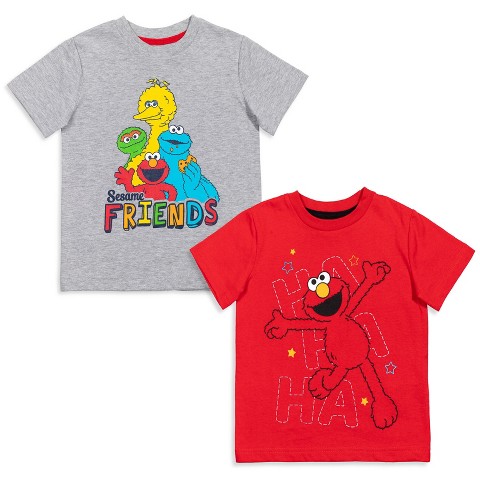 Sesame Street Elmo Cookie Monster Big Bird Little Boys 2 Pack T-Shirts Gray/Red 6