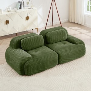 Corduroy 2-Seat Modular Sofa with Curved Armrests, Anti-Slip Base, High-Resilience Sponge, No Assembly Required - 1 of 4