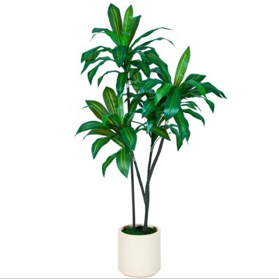 5FT Dracaena Draco Artificial Dragon Tree Faux Corn Plants Dracaena Fragrans Faux Tree with White Pot Artificial Plants for Home Office Indoor Outdoor