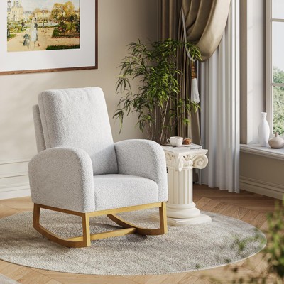GustoWave Nursery Rocking Chair, Comfy Upholstered Glider Rocker Armchair with High Back and Side Pocket for Living Room Bedroom