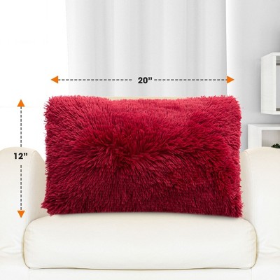 Maroon Faux Fur Shaggy Lumbar Throw Pillows Set of 2