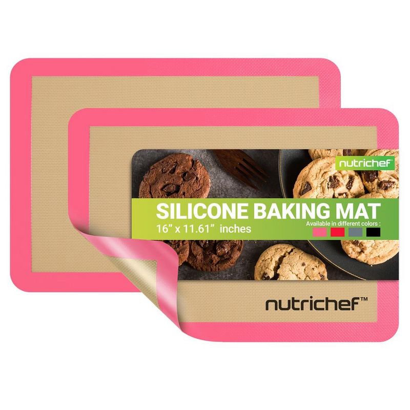 Nutrichef 2 - Pc Silicone Baking Mats - Brown & Pink, 1 of 9