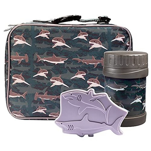 Bentology Lunch Box for Kids - Girls and Boys Insulated Reusable Lunchbox  Bag Tote Sleeve -Fits Bento Boxes - Shark Camo Blue