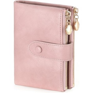 Clotth Small Wallets for Women - RFID Blocking Leather Bifold Double Zipper Wallet,Card Case Purse with 2 ID Windows - 1 of 4