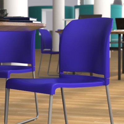 Blue Metal Full-Back Contoured Stacking Chair with Gray Sled Base