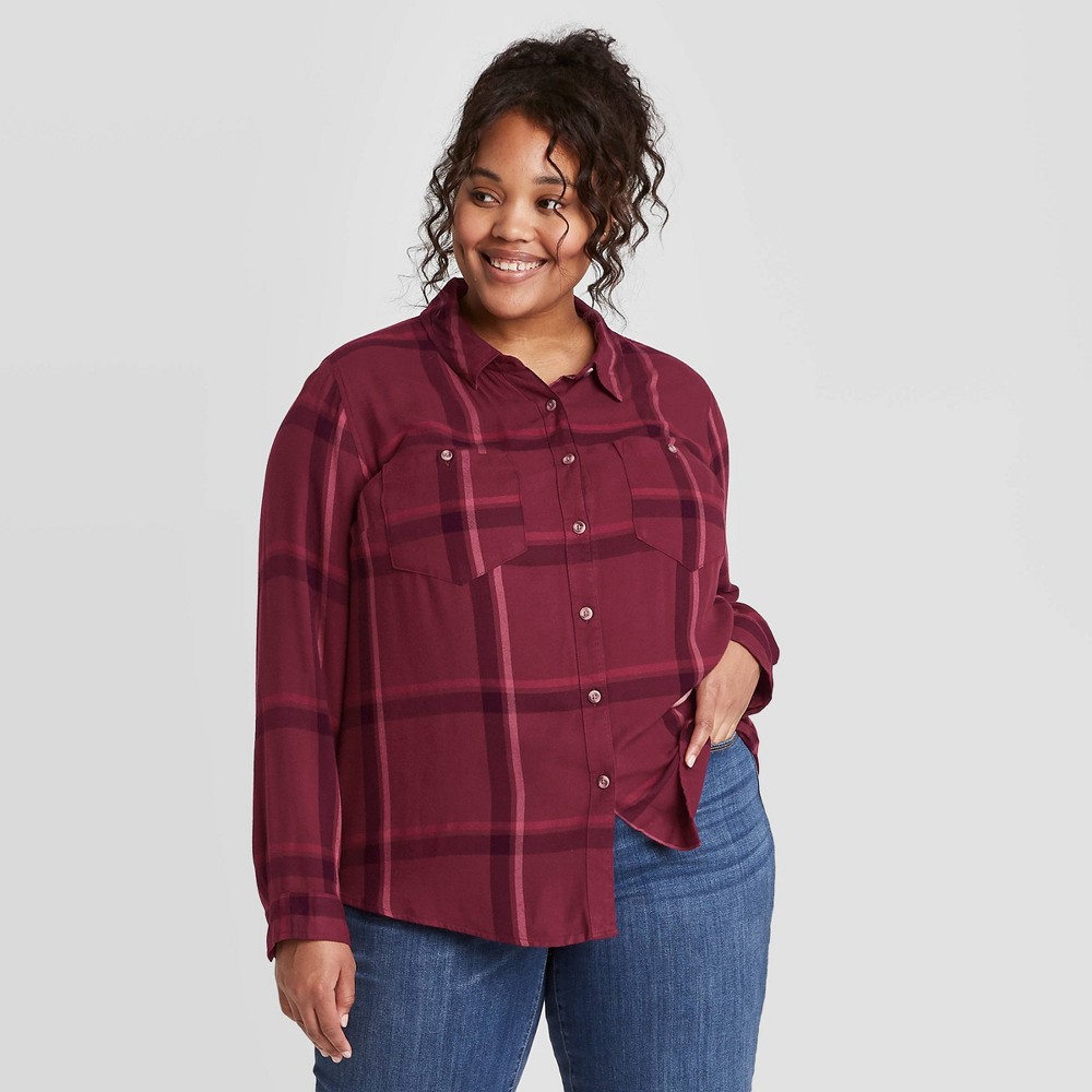 Plus size red button down shirt store