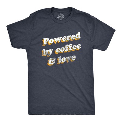 Mens Powered By Coffee And Love T Shirt Funny Retro Graphic Fun Novelty Tee For Guys - Crazy Dog Men's T Shirt