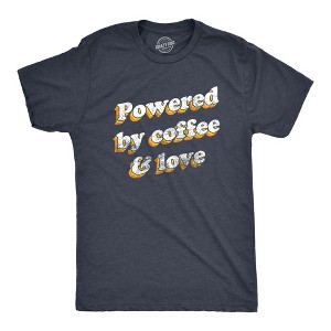 Mens Powered By Coffee And Love T Shirt Funny Retro Graphic Fun Novelty Tee For Guys - Crazy Dog Men's T Shirt - 1 of 4