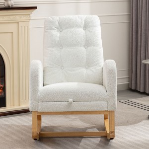 Akoasm Modern Rubber Wood Rocking Chair With High Back, Footrest For Living Room & Bedroom-White - 1 of 4