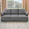 89" Chenille 3-Seater Sofa - Features cup holders & side storage pockets. Deep seat couch for living room & apartment. - 2 of 4