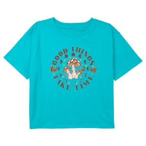 Girl's Lost Gods Good Things Take Time Mushrooms Crop Top T-Shirt - 1 of 3