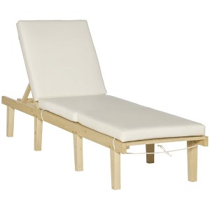 Aghana Digitals Natural Pine Outdoor Chaise Lounge with 4-Position Recline, Padded Cushion, Strap & - 1 of 4
