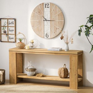 KIGFTSOD Boho Rustic Farmhouse Console Table with Storage Shelf, Beaded Trim, 2-Tier Narrow for Hallway, Foyer, Behind Couch - 1 of 4