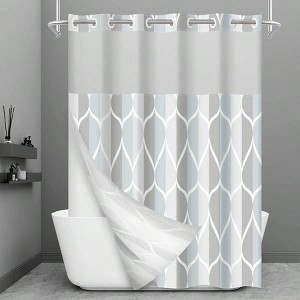 No Hook Grey Shower Curtain with Snap - in Liner, Geometric Waterdrop Design, Waterproof and Washable, 71x74 Inch - 1 of 4