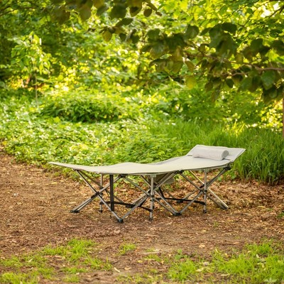 Alpcour XL Gray Folding Camping Cot with Pillow and Steel Frame