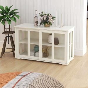 2 Door Sideboard Buffet Cabinet, Kitchen Storage Cabinet with Painted Decorated Sliding Doors, Cupboard Console Table - 1 of 4