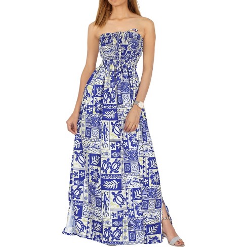 La Leela Women s Summer A Line Maxi Beach Dress Boho Smocked Top Evening Long Strapless Tube Dresses For Women One Size Blue Turtle Target