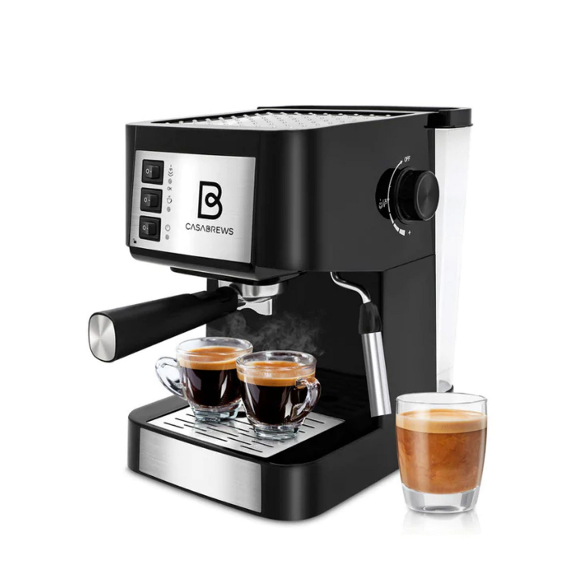Casabrews Espresso Coffee Machine with Milk Frother Wand and Detachable Water Tank for Barista Use and Cafe Products, Black/Silver