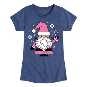 Girls' - Instant Message - Pink Santa Claus Christmas Fitted Short Sleeve Graphic T-Shirt - 1 of 4