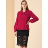 INSPIRE CHIC Women's Long Ballon Sleeve V-neck Contrast Color Blouse - 3 of 4