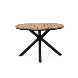 Soto Round Outdoor Acacia Wood Dining Table Teak/Black - Christopher Knight Home - 1 of 4