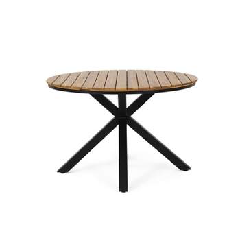 Soto Round Outdoor Acacia Wood Dining Table Teak/Black - Christopher Knight Home