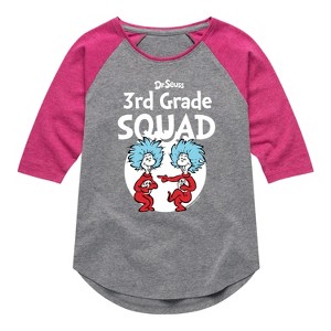 Girls' - Dr. Seuss - 3rd Grade Squad Thing 1 and Thing 2 Shirt Tail Raglan Graphic T-shirt - 1 of 4