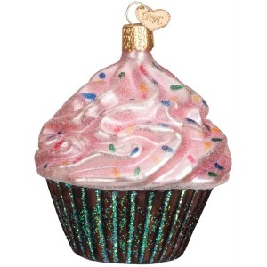 Old World Christmas Glass Blown Ornament for Christmas Tree, Pink Cupcake - 1 of 3