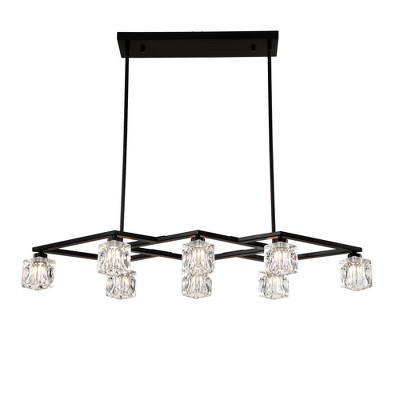 DOMETOUR Matte Black Crystal 8-Light Chandelier, Modern Industrial Metal Fixture for Dining Room, Kitchen, Farmhouse, Entryway, Living Room