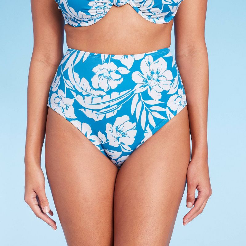 Women's High Waist Medium Coverage Bikini Bottom - Shade & Shore™ Blue Floral Print, 5 of 7