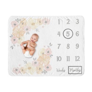 Sweet Jojo Designs Girl Baby Milestone Blanket Watercolor Floral Yellow And Pink - 1 of 4