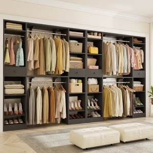 Besiost Wooden Walk-In Closet System Storage with Drawer and Hanging Rods - 1 of 4