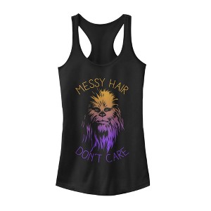 Juniors Womens Star Wars Messy Hair Don't Care Chewie Racerback Tank Top - 1 of 4