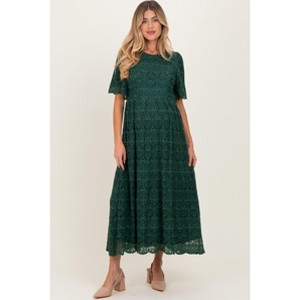 Pinkblush Forest Green Floral Lace Maternity Midi Dress - 1 of 4