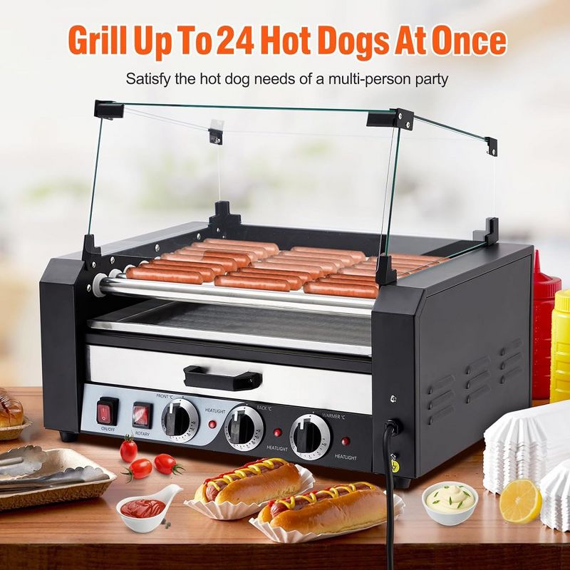 Electric 24 Hot Dog Sausage 9 Roller Grill Cooker Warmer Machine, 3 of 8