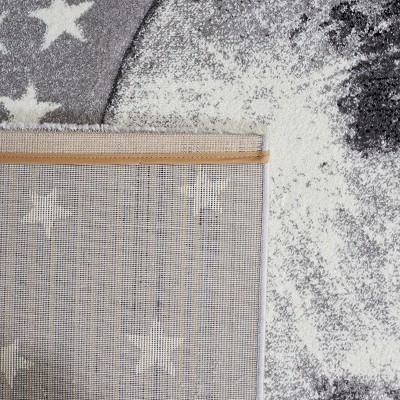 Stellar Playtime Round Non-Slip Rug for Kids - Light Grey & White, 4'x6'