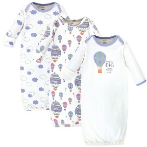 Touched by Nature Baby Boy Organic Cotton Long-Sleeve Gowns 3pk, Hot Air Balloon, Preemie - 1 of 4