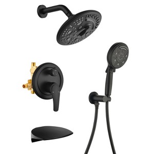 Cobbe Matte Black Shower System with Waterfall Tub Spout 8-Inch 6 Settings Shower Head 9 Settings Hand Shower and 59-Inch Hose Include Valve - 1 of 4