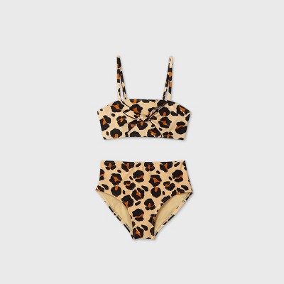 Girls' Leopard Print High Waist Bikini Set - art class™ Tan