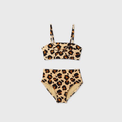 Girls Leopard Print High Waist Bikini Set Art Class Tan Target