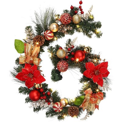 6 Ft Pre Lit Christmas Garland with 20 LED Lights & Glitter Bows