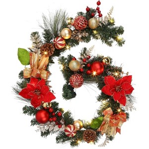 6 Ft Pre Lit Christmas Garland with 20 LED Lights & Glitter Bows - 1 of 4