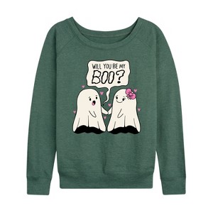 Women's - Instant Message - Valentine's Day Will You Be My Boo Lightweight French Terry Wide Neck Long Sleeve Shirt - 1 of 4