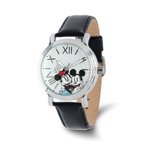 Black Bow Jewelry Disney Ladies Size Black Leather Mickey & Minnie Watch - 1 of 3