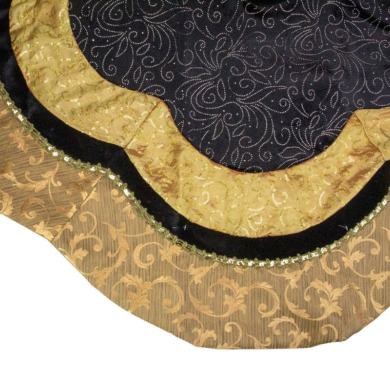 Northlight 48" Black and Gold Velveteen Floral Scallop Christmas Tree Skirt, 3 of 4